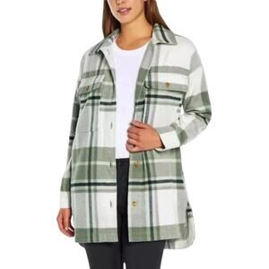 NWT Banana Republic Shirt Jacket Women L Green Plaid Flannel Shacket Oversized